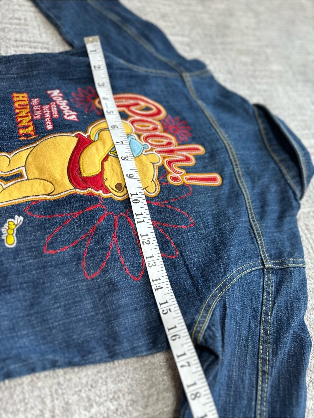 Kids vintage’s 90s Winnie the Pooh Denim Jacket Embroidered Back Patch Japanes - Picture 10 of 14